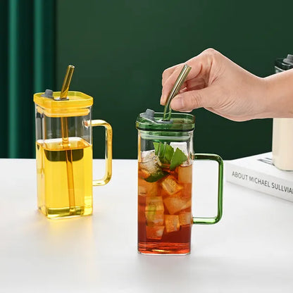 Green Glass Straw Cup