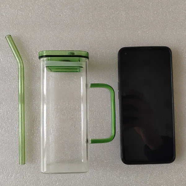 Green Glass Straw Cup