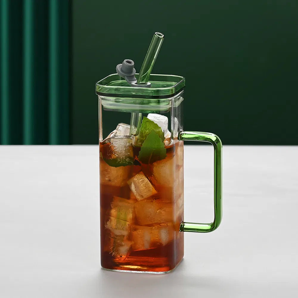Green Glass Straw Cup